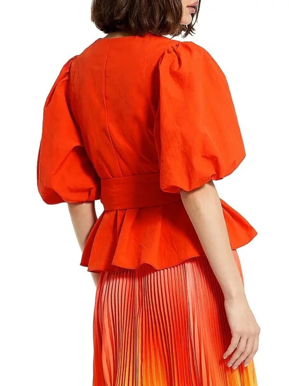 MAC DUGGAL SUNSET PUFF-SLEEVE DESIGNER  LUXURY WRAP BLOUSE SZ L - Picture 2 of 5